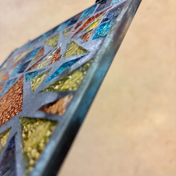 Genuine Stained Glass Mosaic Kissing Fish Suncatcher  8" Sq, NEW in Box Vintage - Picture 9 of 9